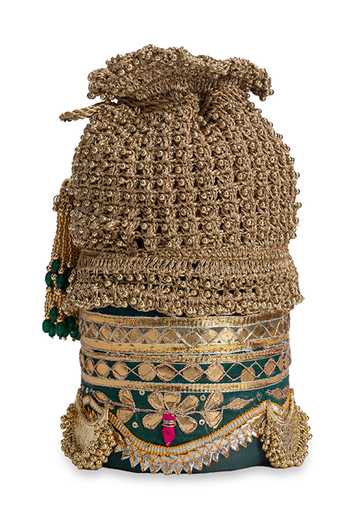 Buy_5elements_Green Beads, Zari, Tassels Kanakmayuri Embellished Potli _Online_at_Aza_Fashions
