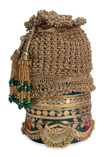 Buy_5elements_Green Beads, Zari, Tassels Kanakmayuri Embellished Potli 