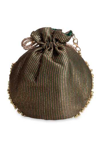 5elements_Green Beads, Tassels, Gota Patti Swarna Mati Embellished Potli _at_Aza_Fashions