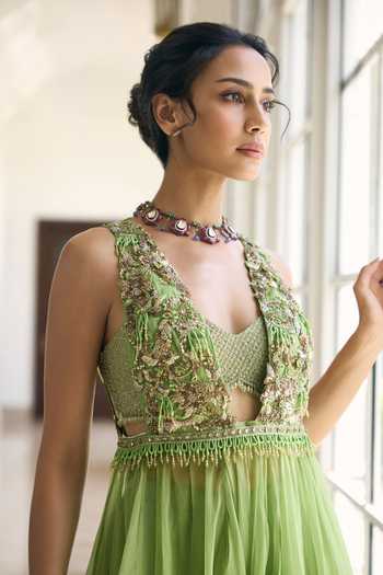 Shop_Awigna_Green Organza, Net Sweetheart Neck Gladious Embroidered Cape Set _Online_at_Aza_Fashions