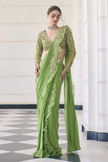 Awigna Lutus Chiffon Saree & Blouse Set 