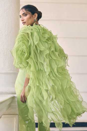 Awigna Paeonia Organza Cape Pant Set 