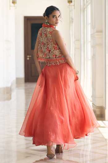 Awigna Daffodill Embroidered Organza Blouse Set 