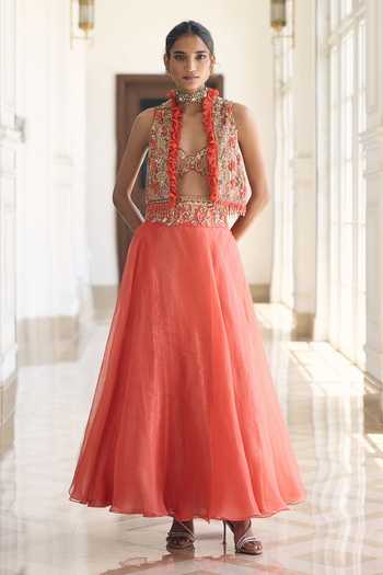 Awigna Daffodill Embroidered Organza Blouse Set 