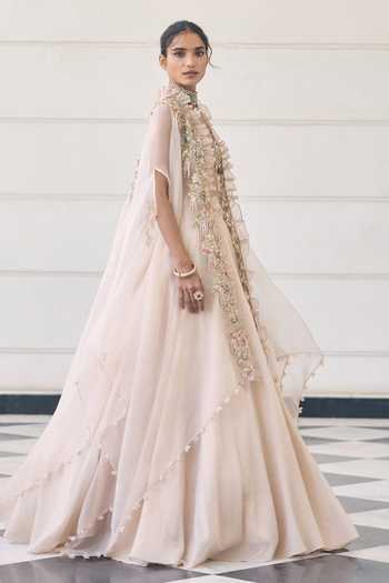 Awigna_Ivory Organza Sweetheart , Open Snowdrop Lehenga Set _Online_at_Aza_Fashions