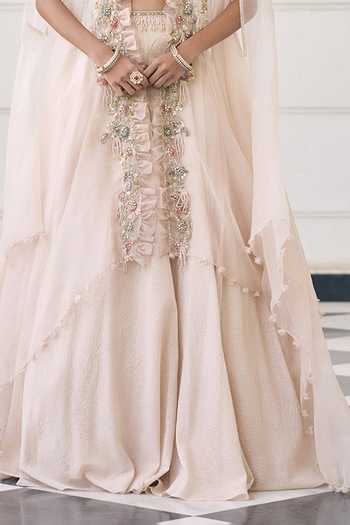 Buy_Awigna_Ivory Organza Sweetheart , Open Snowdrop Lehenga Set _Online_at_Aza_Fashions