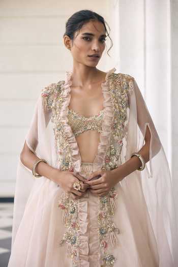 Shop_Awigna_Ivory Organza Sweetheart , Open Snowdrop Lehenga Set _Online_at_Aza_Fashions