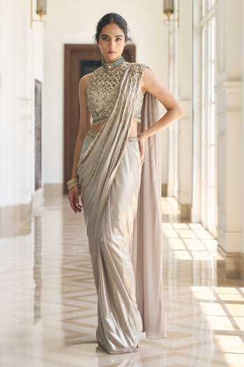 Awigna Angelonia Pre-Draped Saree & Blouse Set 