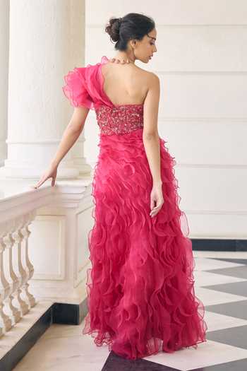 Awigna Bougainvillea Organza Corset & Skirt Set 