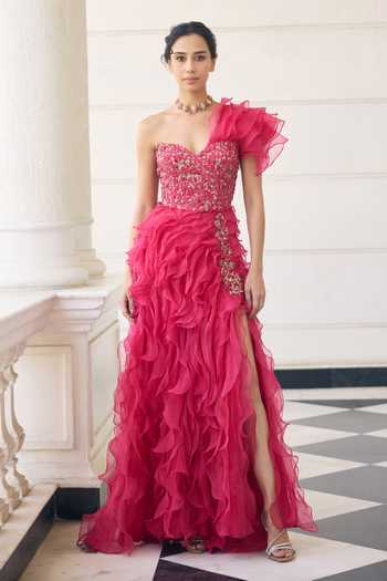 Awigna Bougainvillea Organza Corset & Skirt Set 