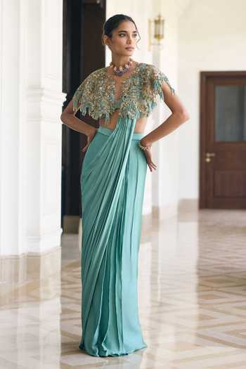 Awigna Lillium Pre-Draped Saree & Cape Set 