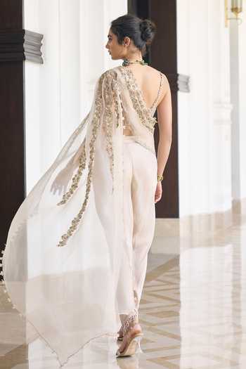 Awigna Adeium Satin Georgette Blouse & Dhoti Pant Set 
