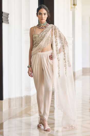 Awigna Adeium Satin Georgette Blouse & Dhoti Pant Set 