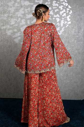Sheeshakari Ajrakh Silk Jacket Pant Set 