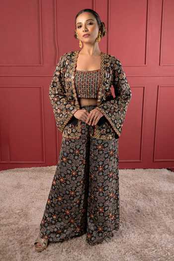 Sheeshakari Hand Embroidered Jacket Pant Set 