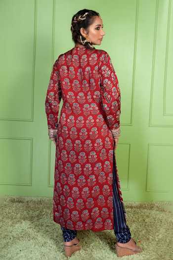 Sheeshakari Ajrakh Pattern Silk Kurta Set 
