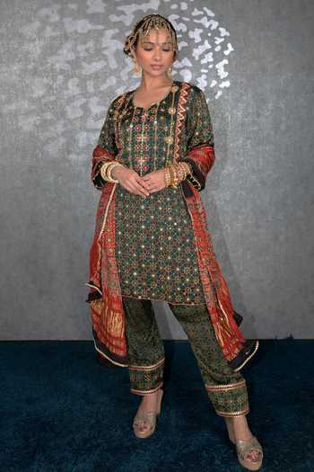 Sheeshakari Ajrakh Pattern Silk Kurta Set 