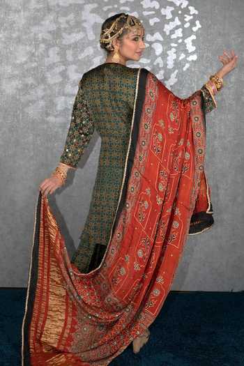 Sheeshakari Ajrakh Pattern Silk Kurta Set 