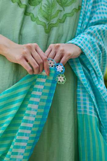 Shop_Surmaye_Green Chanderi Boat Neck, Yes Pomegranate Trail Embroidered Kurta And Pant Set _Online_at_Aza_Fashions