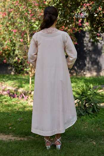 Surmaye English Morning Pink Embroidered Dress 