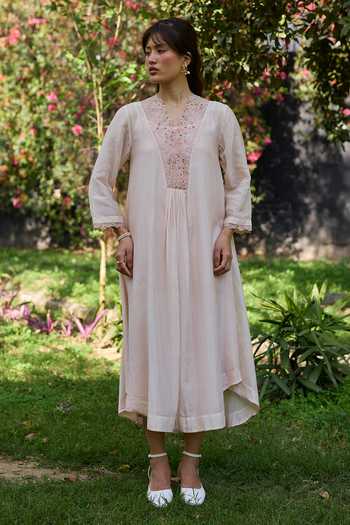 Surmaye English Morning Pink Embroidered Dress 