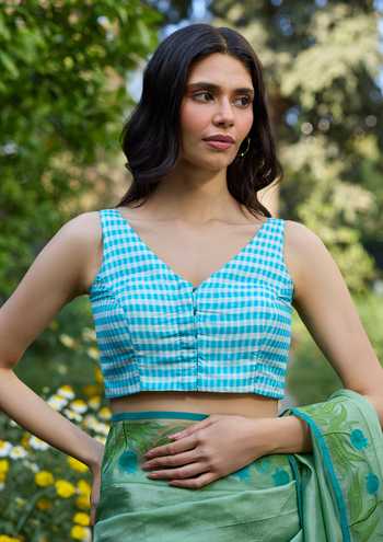 Surmaye Windowpane Blue Checkered Blouse 