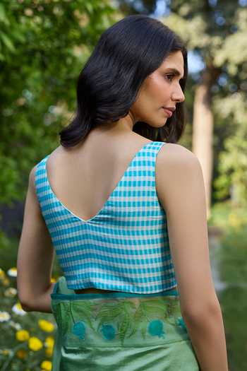 Surmaye Windowpane Blue Checkered Blouse 
