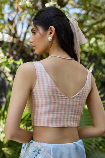 Surmaye Windowpane Pink Checkered Blouse 