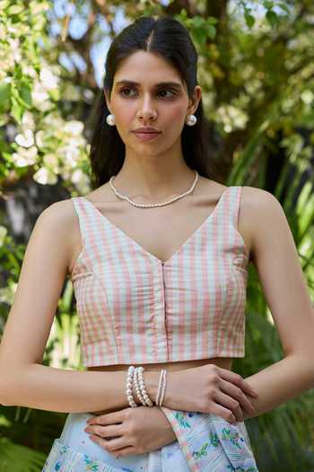 Surmaye Windowpane Pink Checkered Blouse 