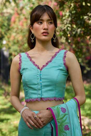 Surmaye Petal & Path Blue Embroidered Blouse 