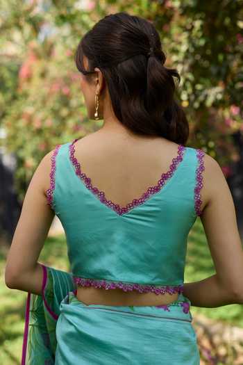 Surmaye Petal & Path Blue Embroidered Blouse 