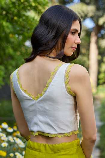 Surmaye Petal & Path Ivory Embroidered Blouse 