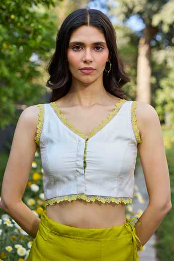 Surmaye Petal & Path Ivory Embroidered Blouse 