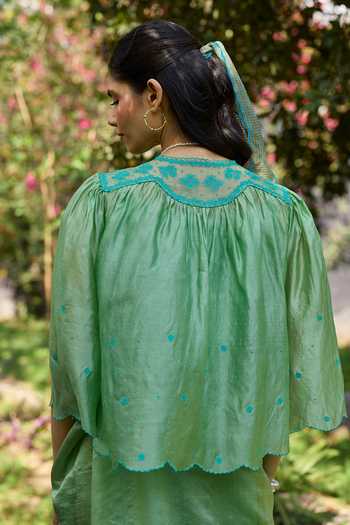 Surmaye River Fork Green Embroidered Top 