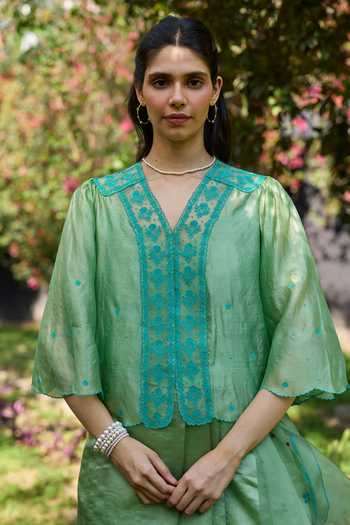 Surmaye River Fork Green Embroidered Top 