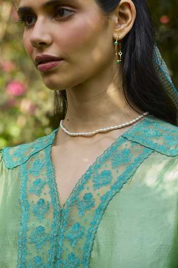 Buy Surmaye Green Silk, Organza V-neck River Fork Embroidered Top Online at Aza Fashions Buy_Surmaye_Green Silk, Organza V-neck River Fork Embroidered Top _Online_at_Aza_Fashions