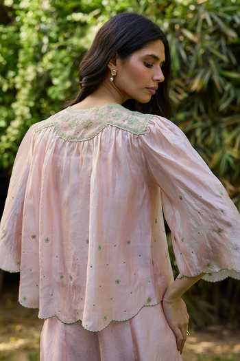 Surmaye River Fork Pink Embroidered Top 
