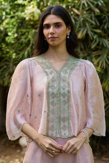 Surmaye River Fork Pink Embroidered Top 