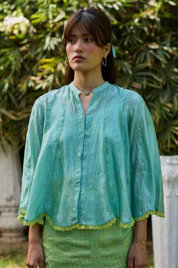 Surmaye Drifting Clouds Blue Embroidered Top 
