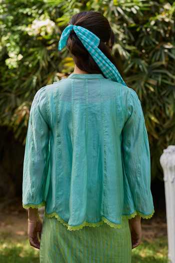 Surmaye Drifting Clouds Blue Embroidered Top 