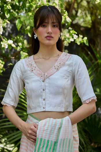 Surmaye English Morning Ivory Embroidered Blouse 