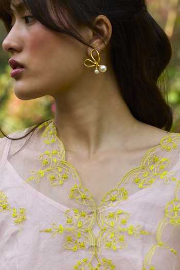 Surmaye_Pink Silk Organza V-neck First Light Embroidered Top With Slip _Online_at_Aza_Fashions
