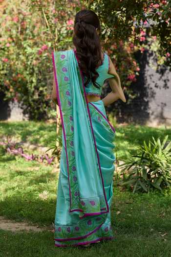 Surmaye Pomegranate Trail Blue Embroidered Saree 