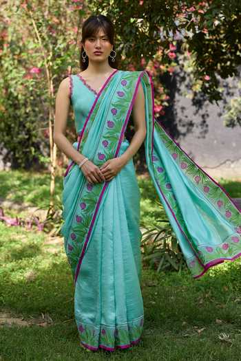Surmaye Pomegranate Trail Blue Embroidered Saree 