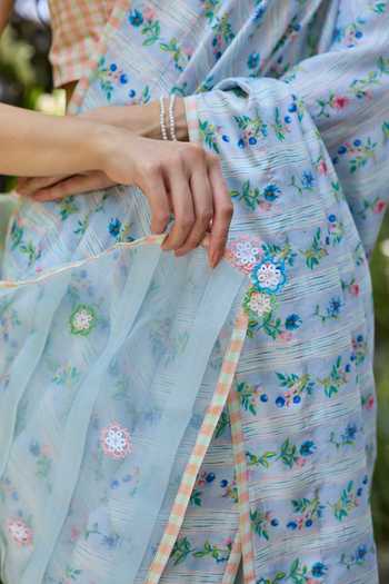Shop_Surmaye_Pink Silk Hidden Orchard Blue Saree _Online_at_Aza_Fashions