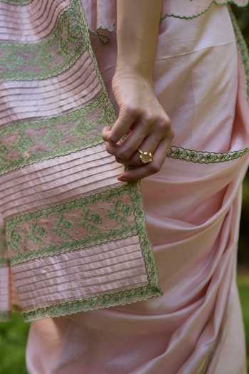 Shop_Surmaye_Pink Silk, Organza Fern Line Embroidered Saree _Online_at_Aza_Fashions