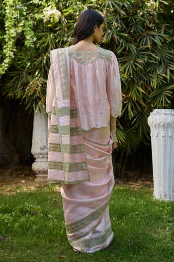 Surmaye Fern Line Pink Embroidered Saree 