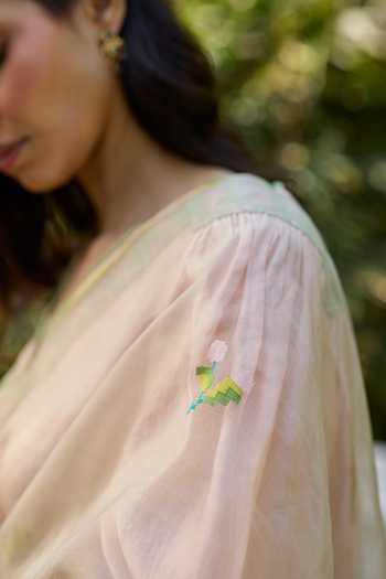 Buy_Surmaye_Pink Silk, Organza Blush And Berry Jamdani Saree _Online_at_Aza_Fashions