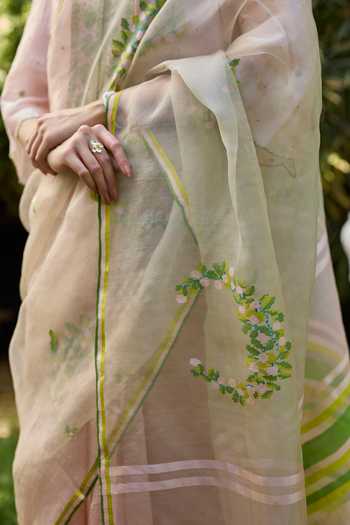 Surmaye_Pink Silk, Organza Blush And Berry Jamdani Saree _at_Aza_Fashions