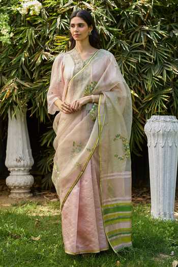 Surmaye Blush & Berry Pink Jamdani Saree 